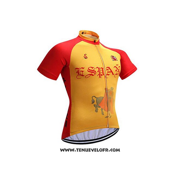 2017 Maillot Ciclismo Espagne Rouge et Jaune Manches Courtes et Cuissard